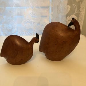 Adorable mid century wooden partridges. Hand made, great vintage condition.